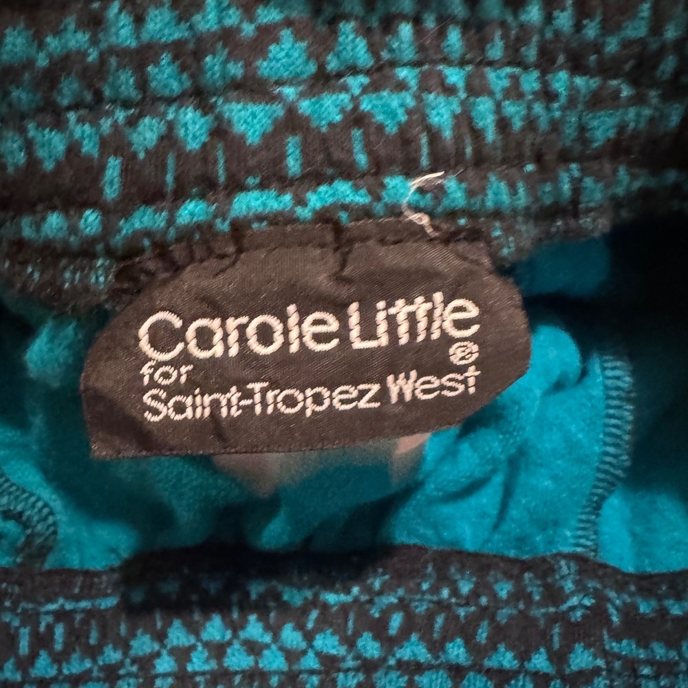 Vintage Carole Little Saint-Tropez West Teal Black Geometric Midi Skirt Size 8 - Picture 4 of 9